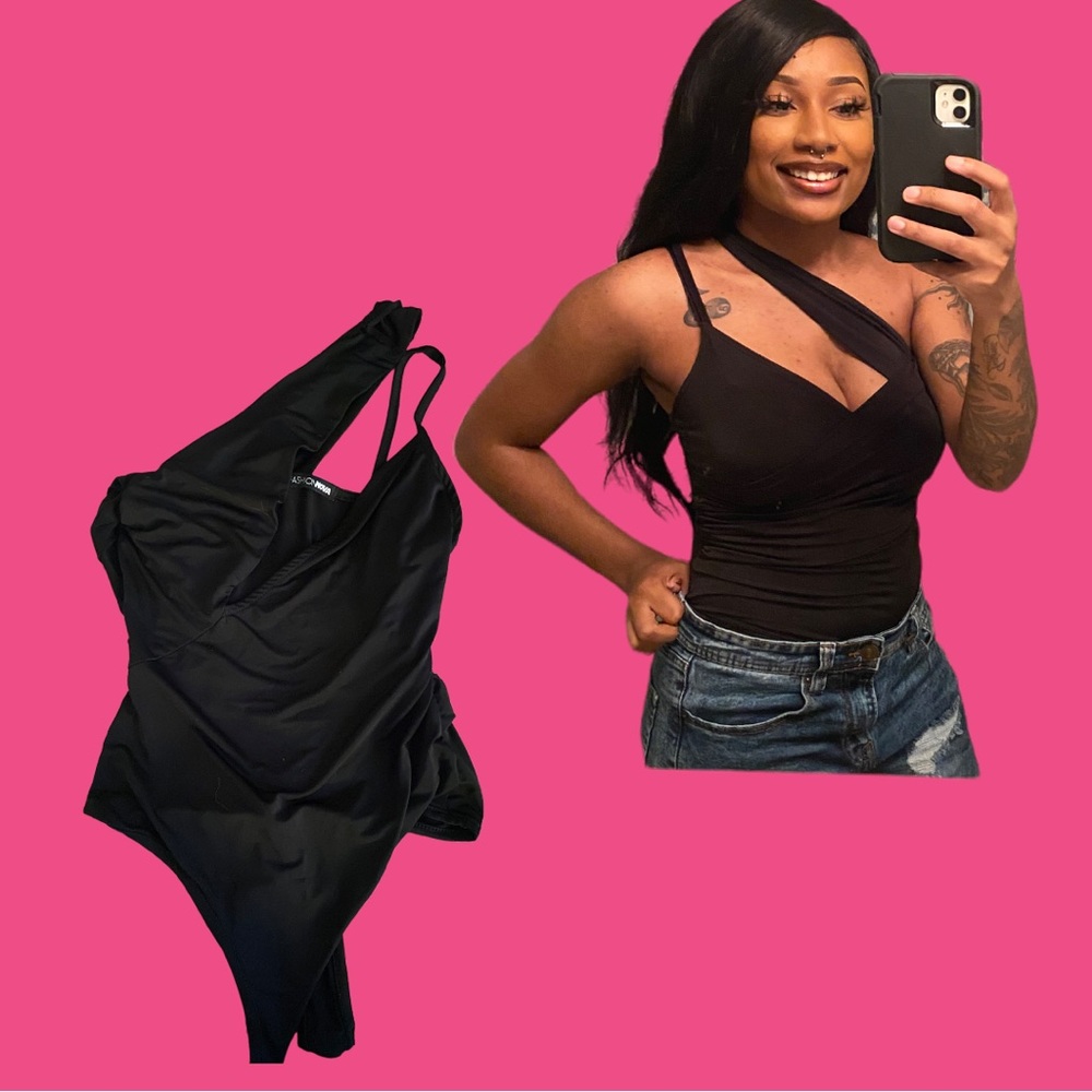 (Size S) Black Silky Fashion Top (Bodysuit)